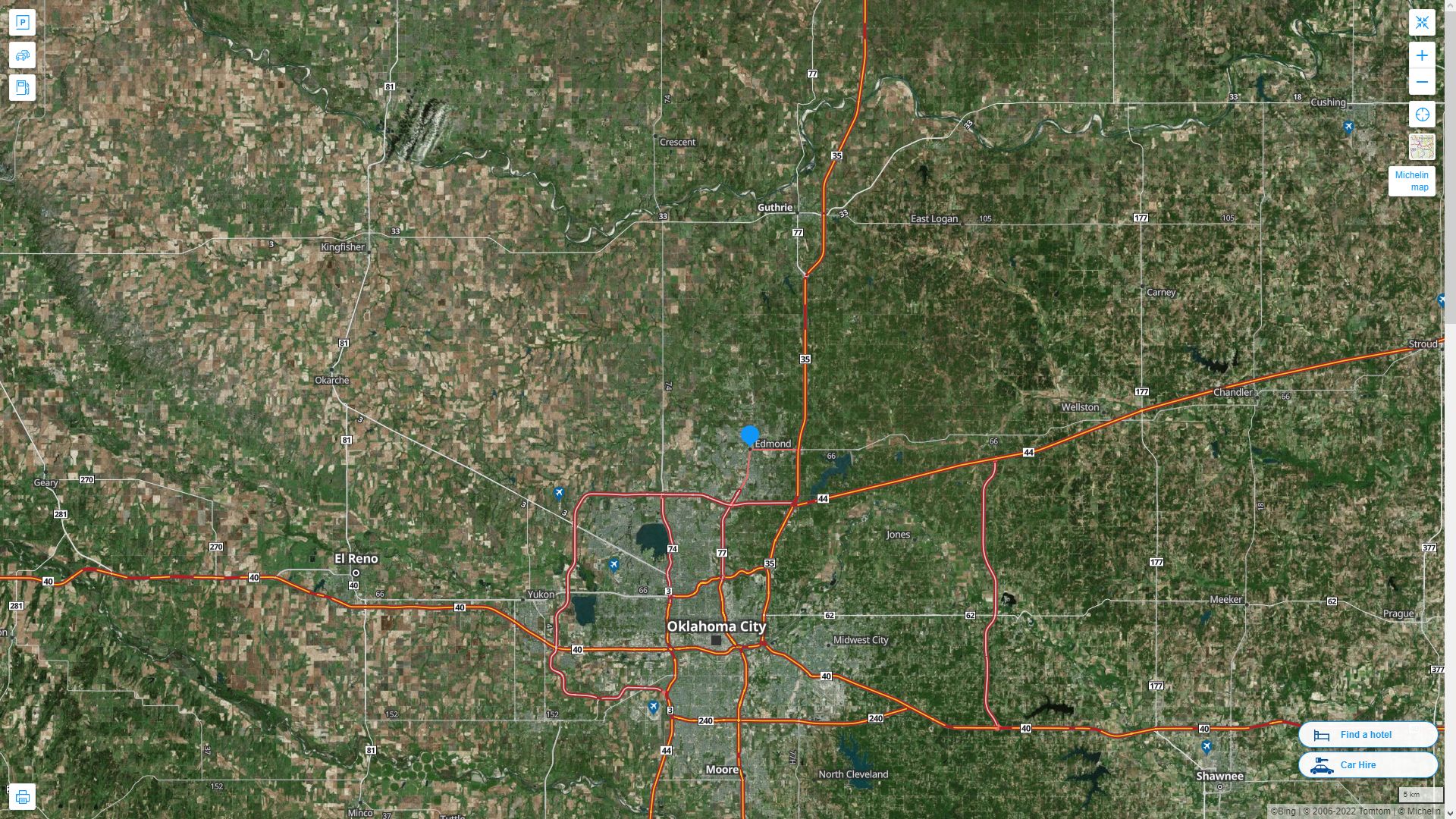 Edmond Oklahoma Highway and Road Map with Satellite View